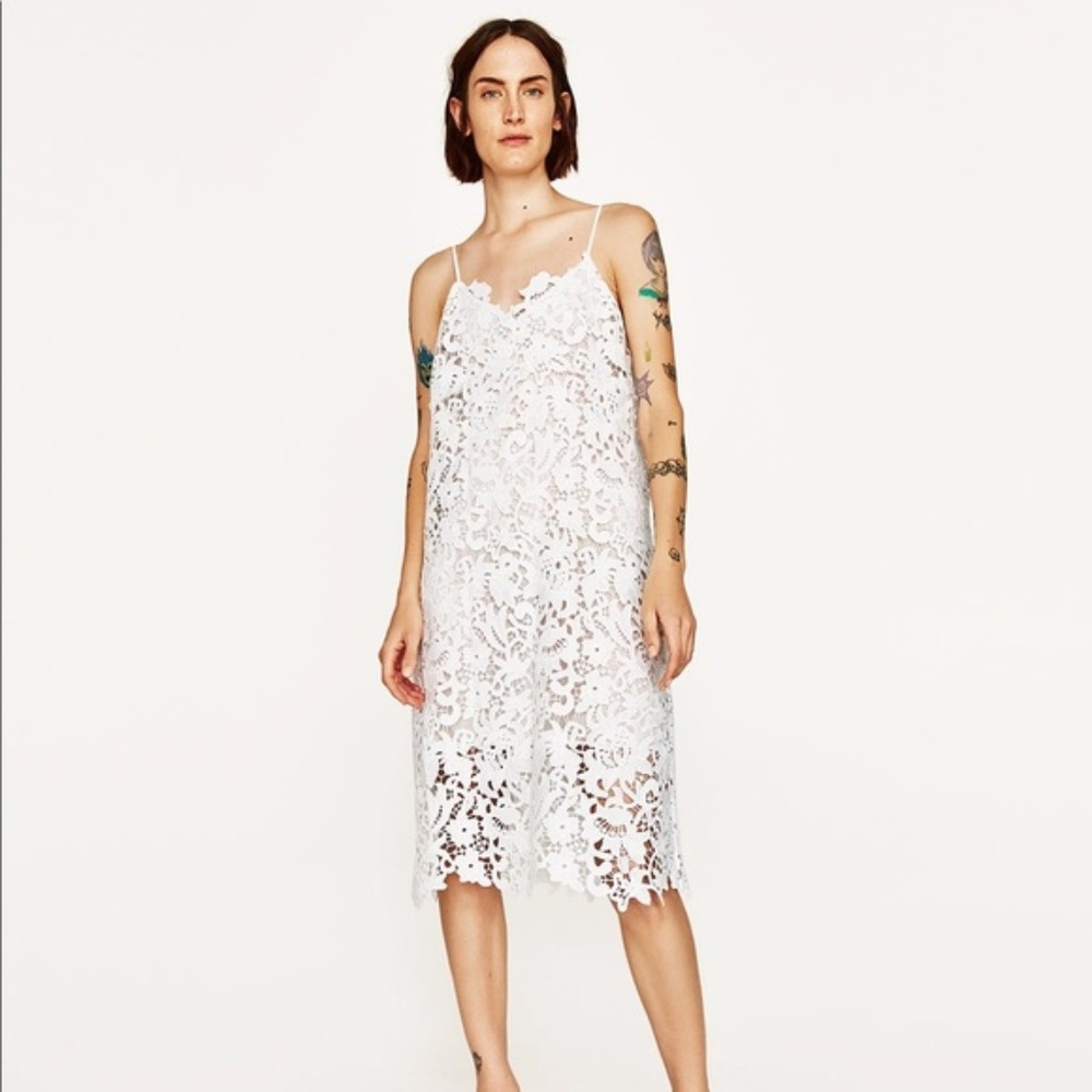 zara women white lace midi dress